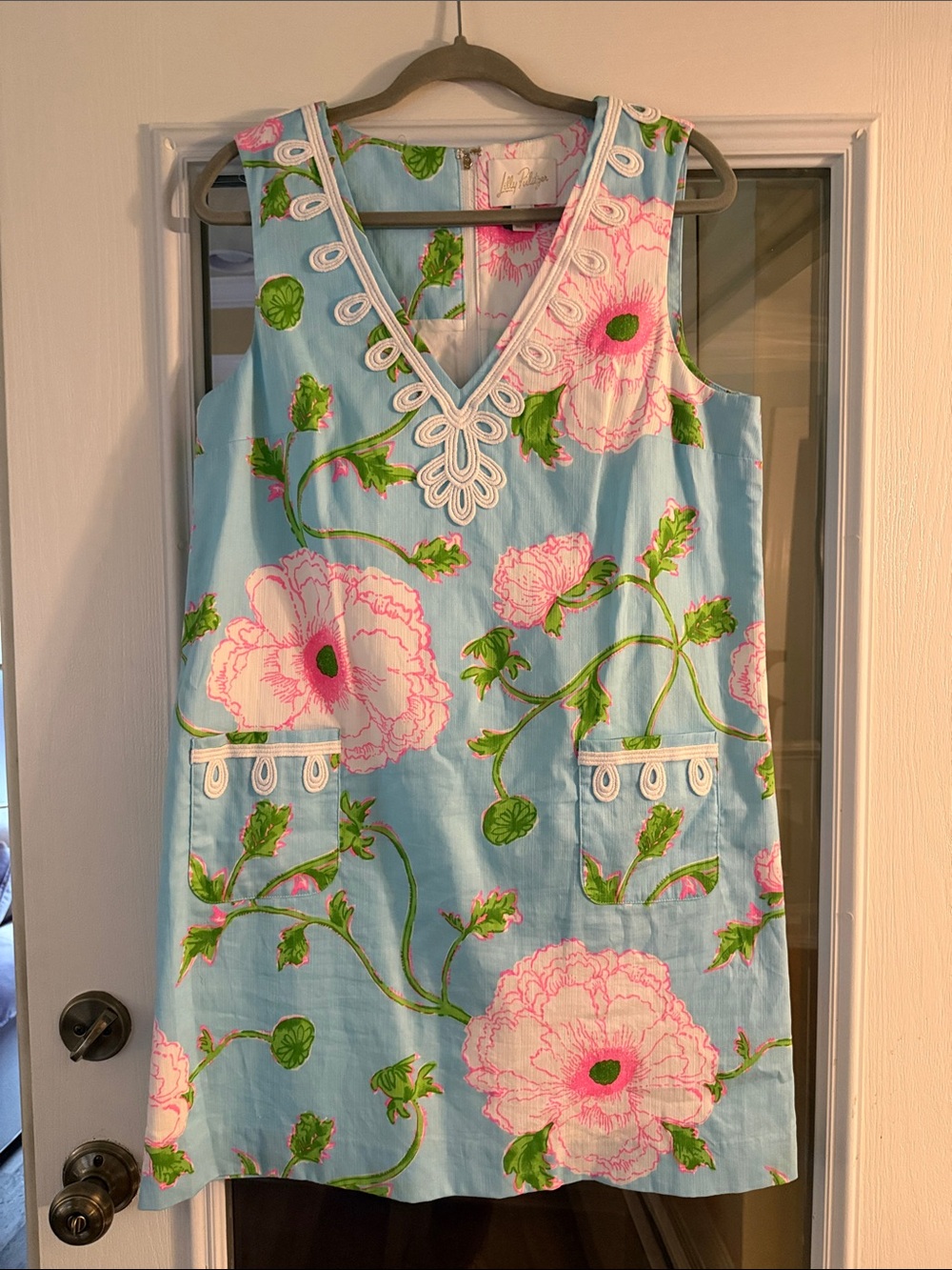 Lilly Pulitzer Light Blue Shift Dress with Pink Floral Print